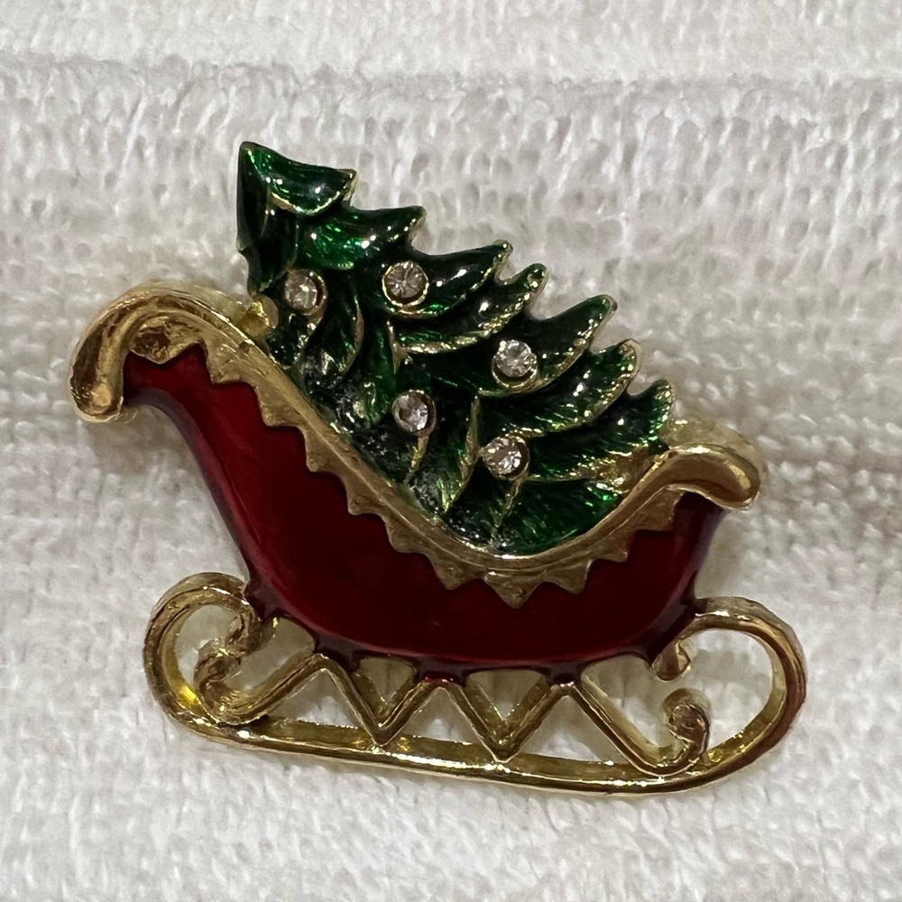 Vintage Christmas Tree Sleigh Brooch